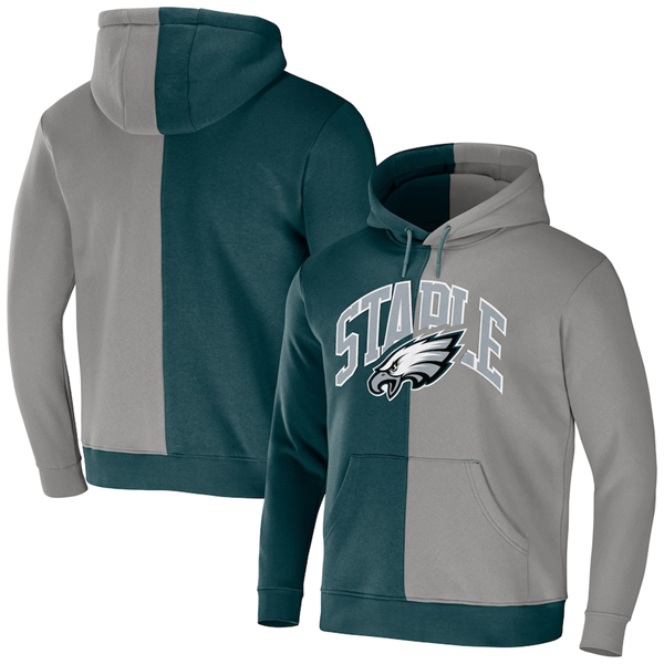 Men's Green/Grey Philadelphia Eagles Split Logo Pullover Hoodie